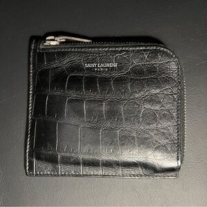 Saint Laurent Black Crocodile-Embossed Card Holder